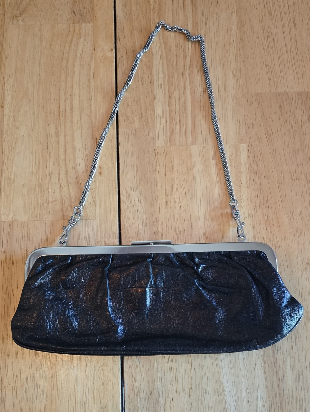 Gianni Bini Black Metallic Frame Evening Clutch with Chain